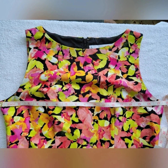 Chetta B  Sleeveless Flowered Dress Size 6 Black with pink, yellow, green, white - Picture 7 of 12